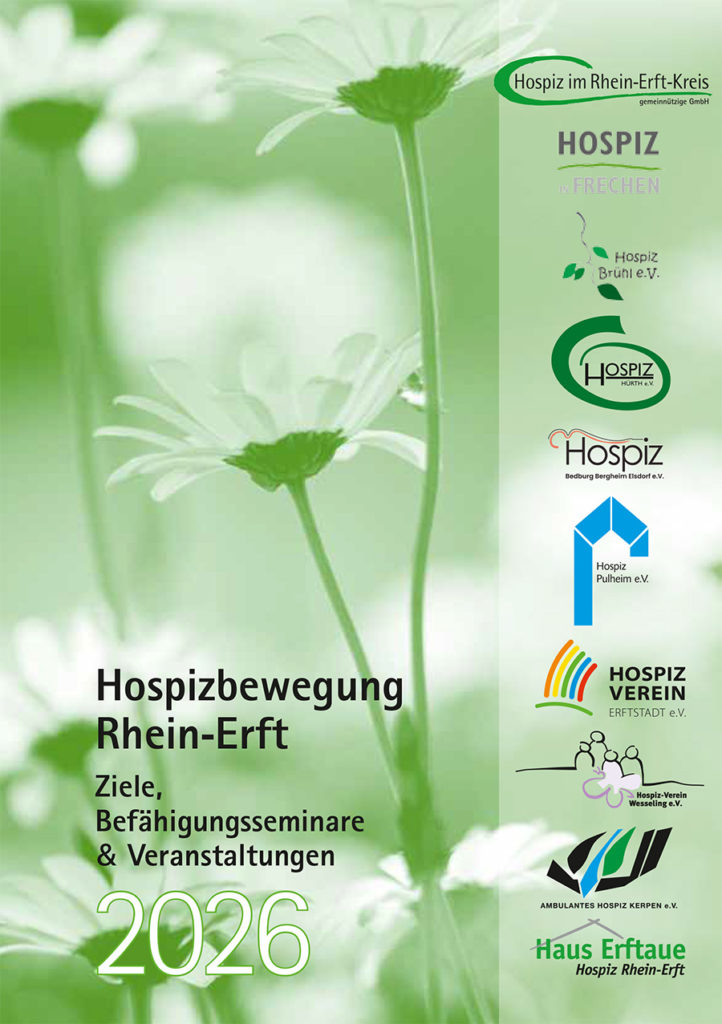 Broschüre Titelblatt: Hospizbewegung Rhein-Erft: Ziele, Befähigungsseminare & Veranstaltungen 2026